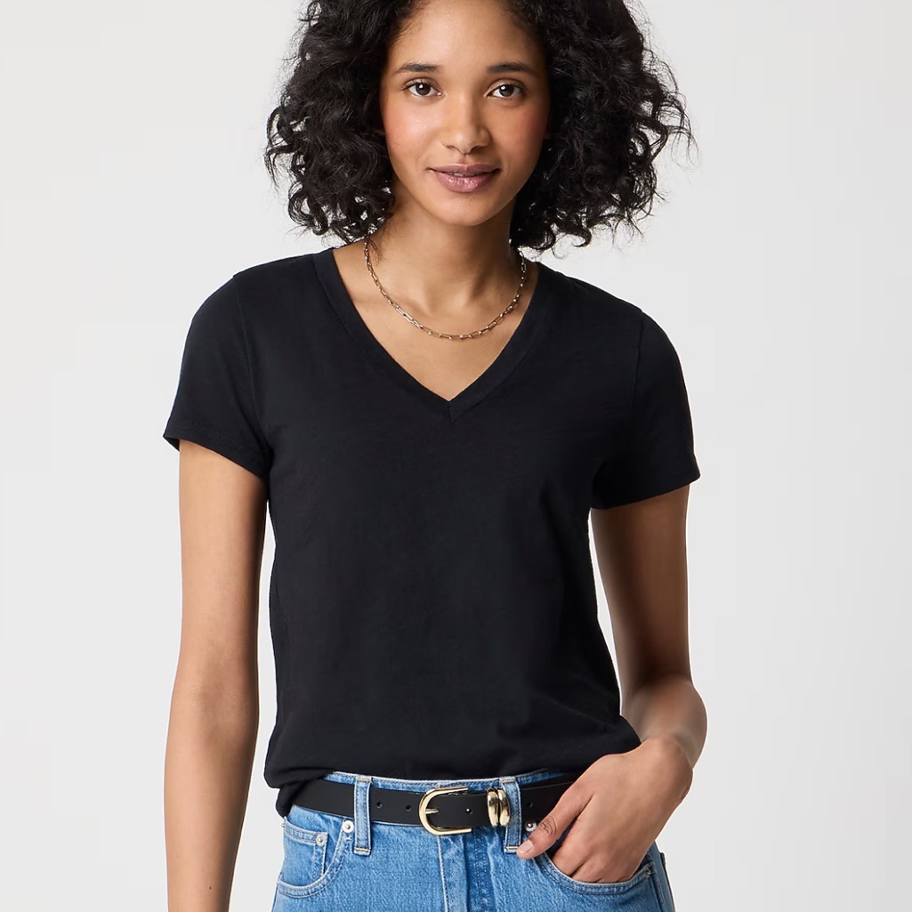 Nwt J. Crew Slub Cotton Tee Shirt V Neck Women’s Small Black 6655